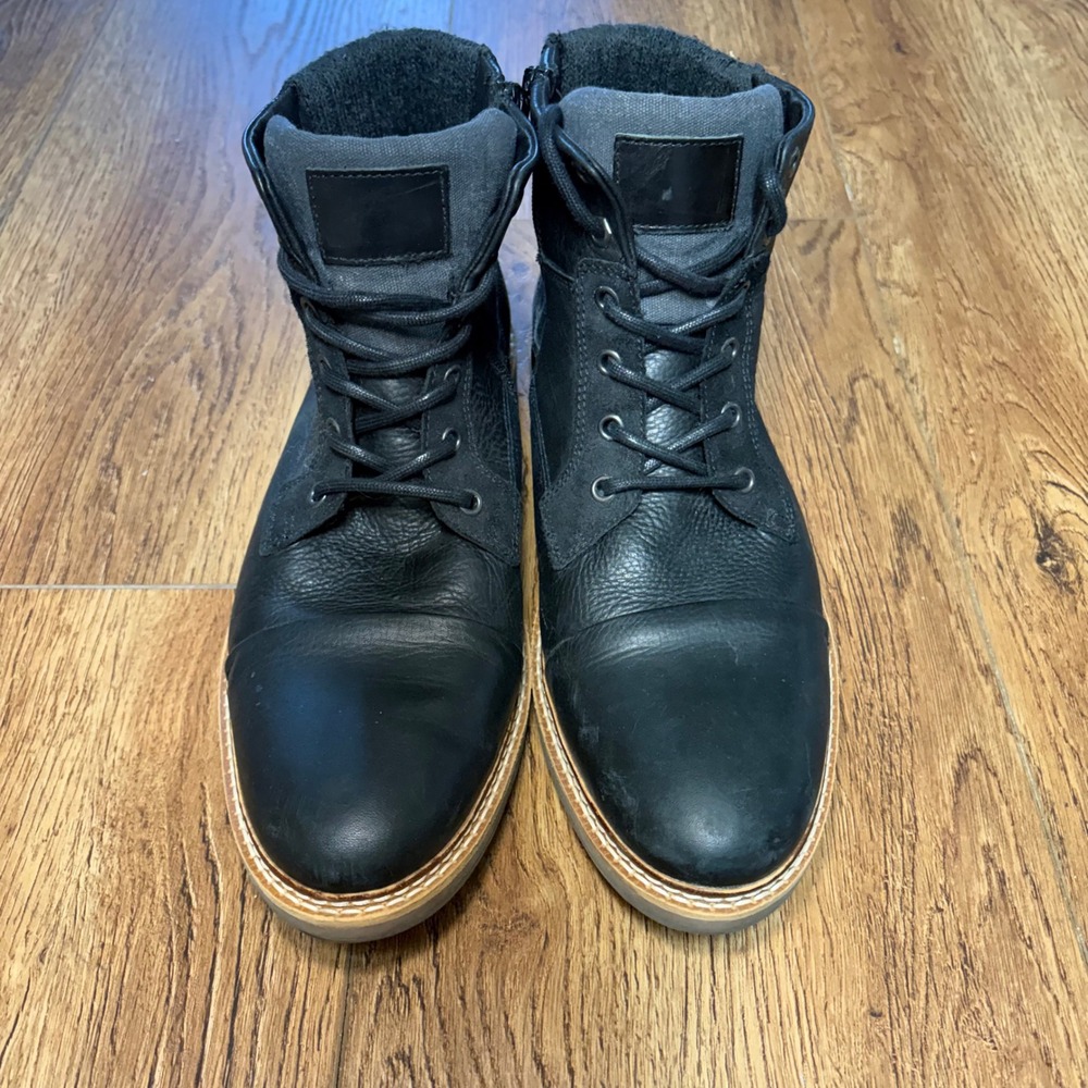 Crown Vintage Hadley Black Leather Lace Up Combat Boots Mens Size 11M Side Zip